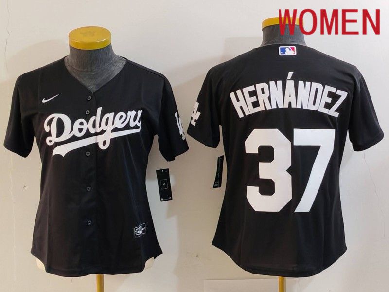 Women Los Angeles Dodgers #37 Hernandez Black Nike Game 2024 MLB Jersey style 726